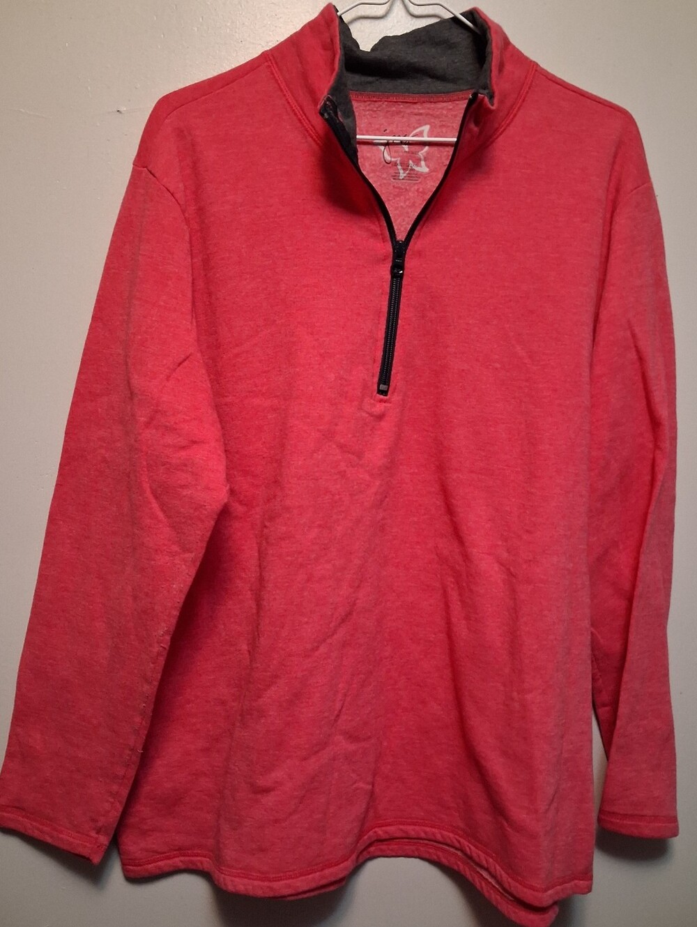 Susan Graver Red Quarter-Zip Pullover with Charcoal Trim